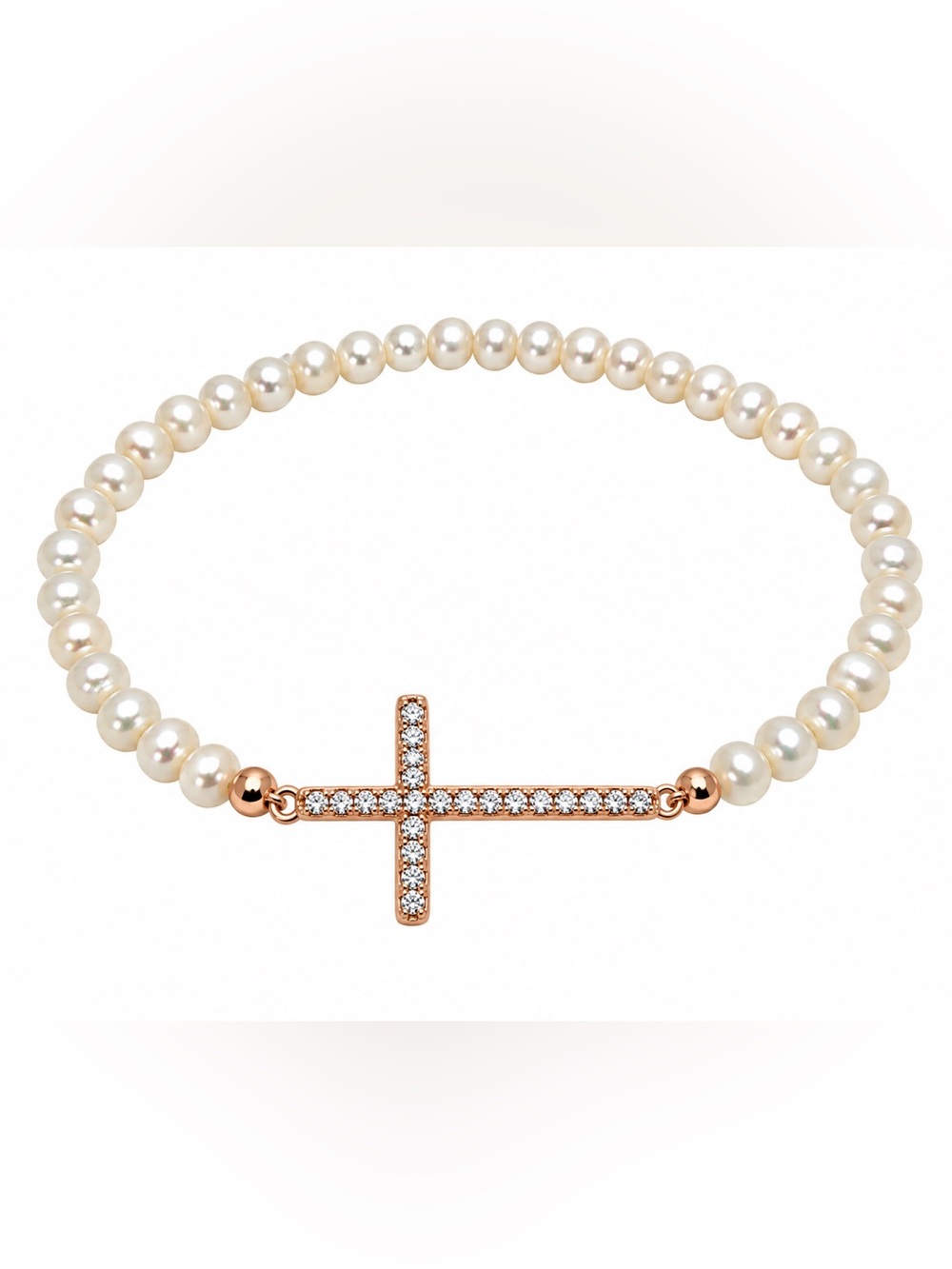 Freshwater Pearl Beaded Bracelet with Rose Gold Plated Cross Pendant